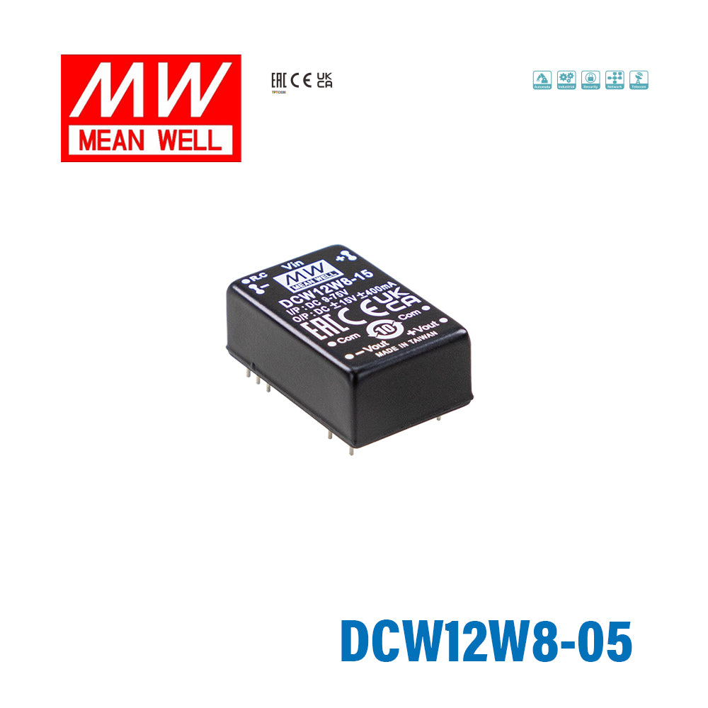 Mean Well DCW12W8-05 DC-DC Converter - 12W 9~75V DC in ±5V out 1.2A