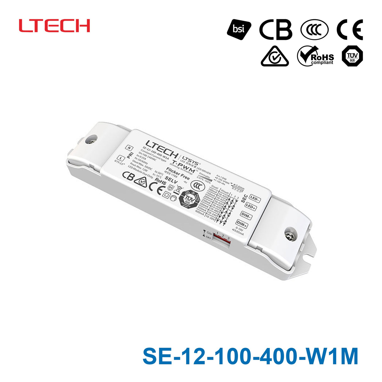 LTECH SE-12-100-400-W1M 12W 100~400mA CC DMX LED Driver - Selectable Output