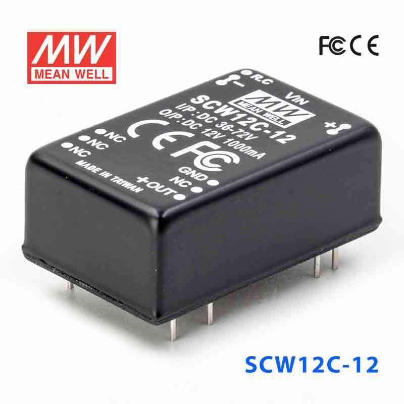 Mean Well SCW12C-12 DC-DC Converter - 12W 36~72V DC in 12V out 800mA