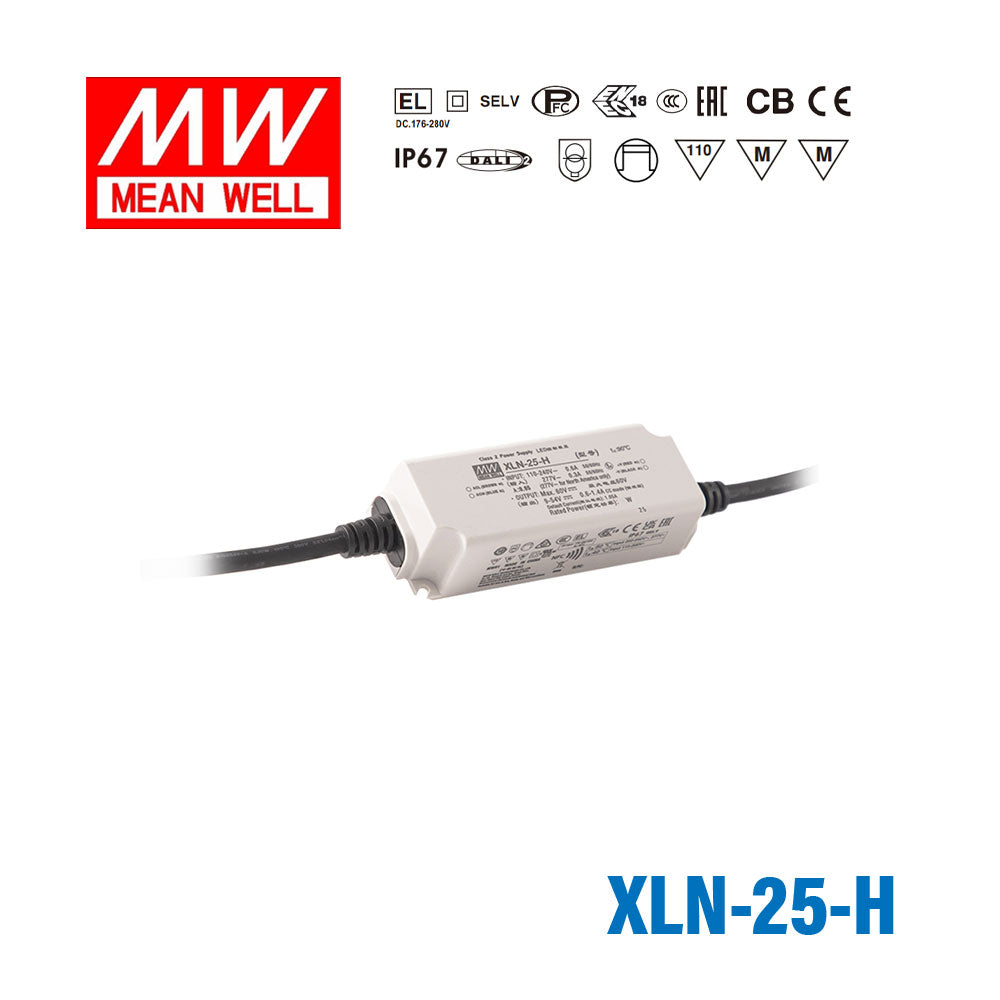 Mean Well XLN-25-H LED Driver 25W 700mA 9~54V Constant Power IP67, NFC Current Setting