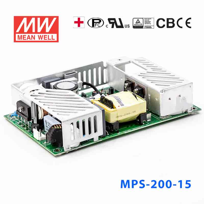 Mean Well MPS-200-15 Power Supply 200W 15V he rated current is based on there being a fan that can provide 25CFM. 13.4A