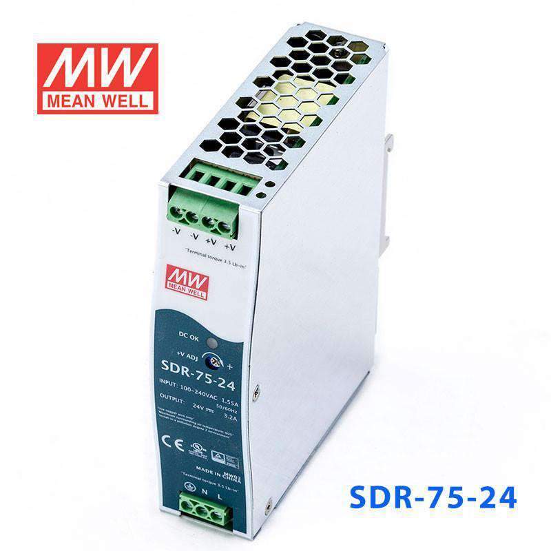 Mean Well SDR-75-24 Single Output Industrial Power Supply 75W 24V 3.2A - DIN Rail - PHOTO 1