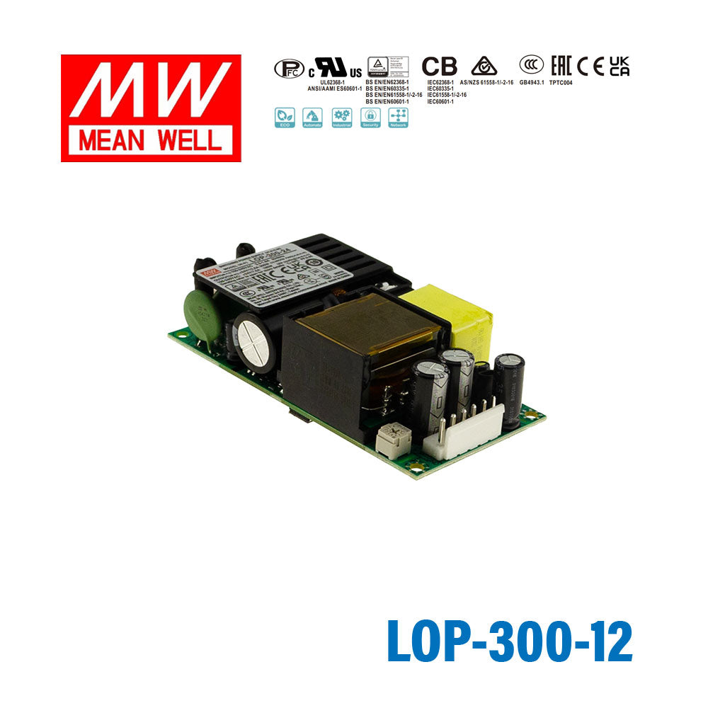 Mean Well LOP-300-12 300W 4"×2" Low Profile Open Frame Power Supply 12V 15A