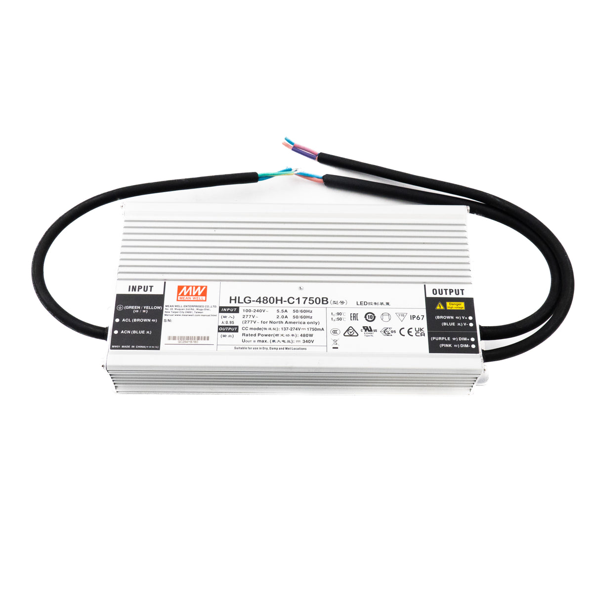 Mean Well HLG-480H-C1750B Power Supply 480W 1750mA - Dimmable