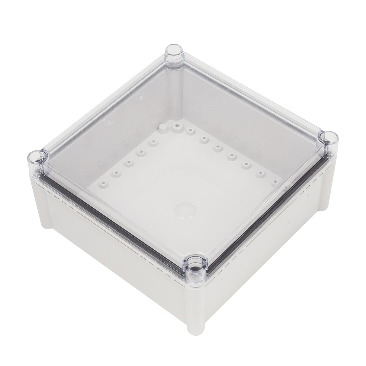 Boxco S-Series 11.02 x 11.02 x 5.12 Inches(280x280x130mm) Plastic Enclosure, IP67, IK08, ABS, Transparent Cover, Screw Type - PHOTO 1