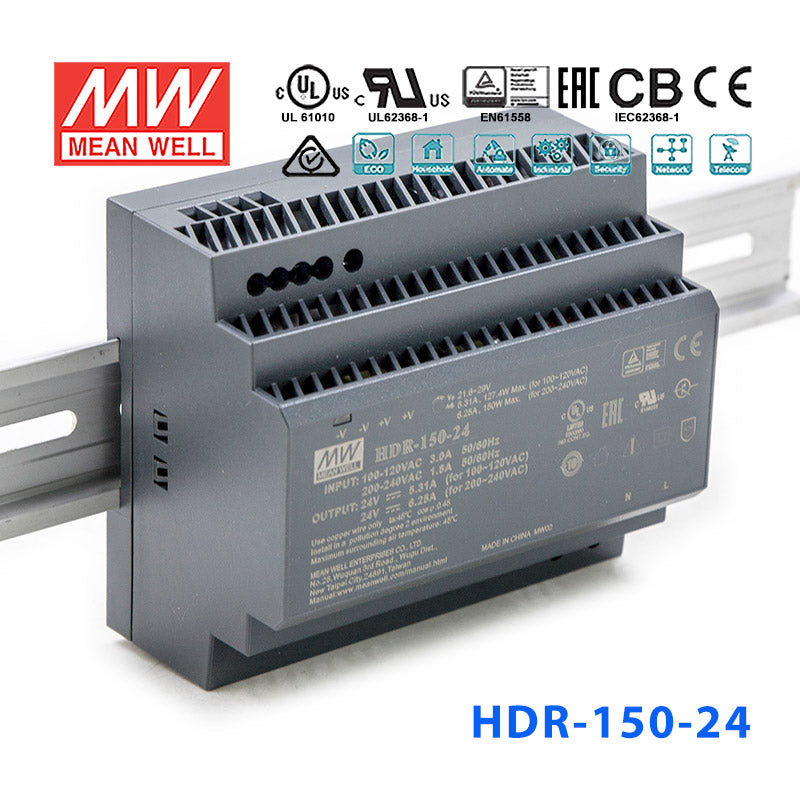 Mean Well HDR-150-48 Ultra Slim Step Shape Power Supply 150W 48V 2.72A - DIN Rail