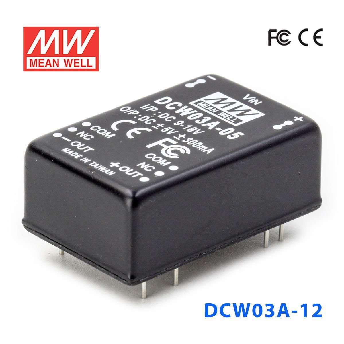 Mean Well DCW03A-12 DC-DC Converter - 3W - 9~18V in ±12V out 125mA