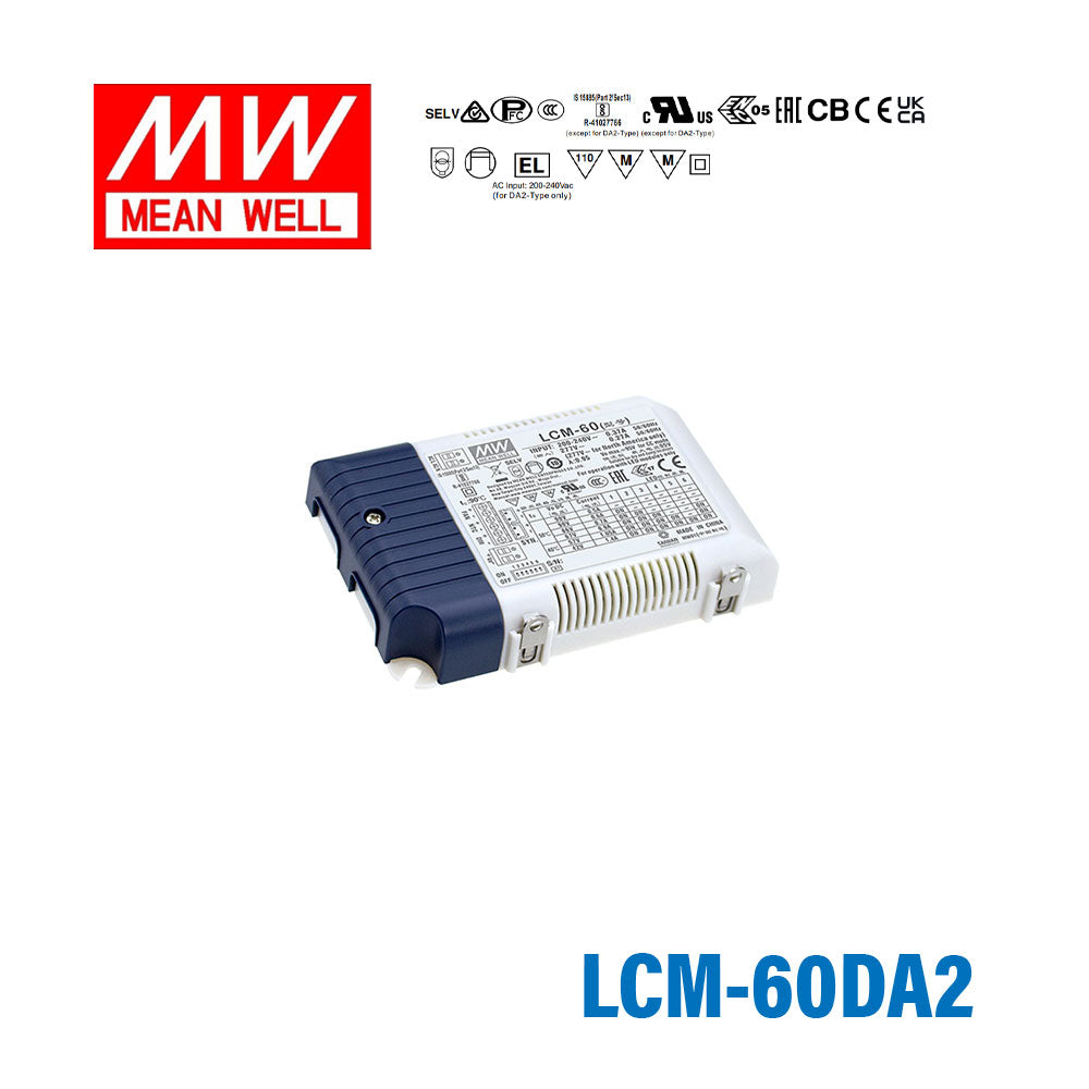 Mean Well LCM-60DA2 Power Supply 60W 500mA 600mA 700mA(default) 900mA 1050mA 1400mA - DALI2 and Push