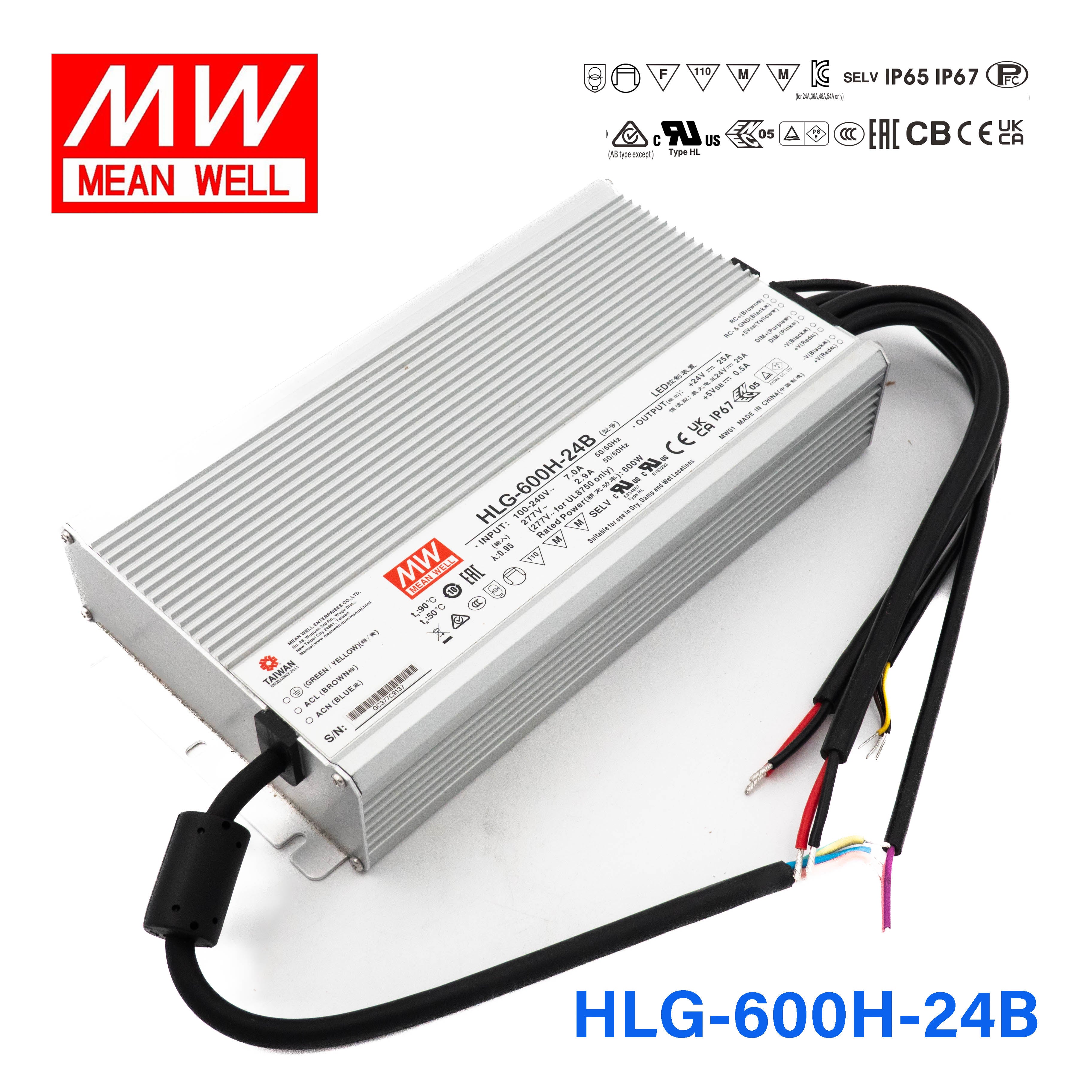 Mean Well HLG-600H-24B Power Supply 600W 24V - Dimmable | HLG Series