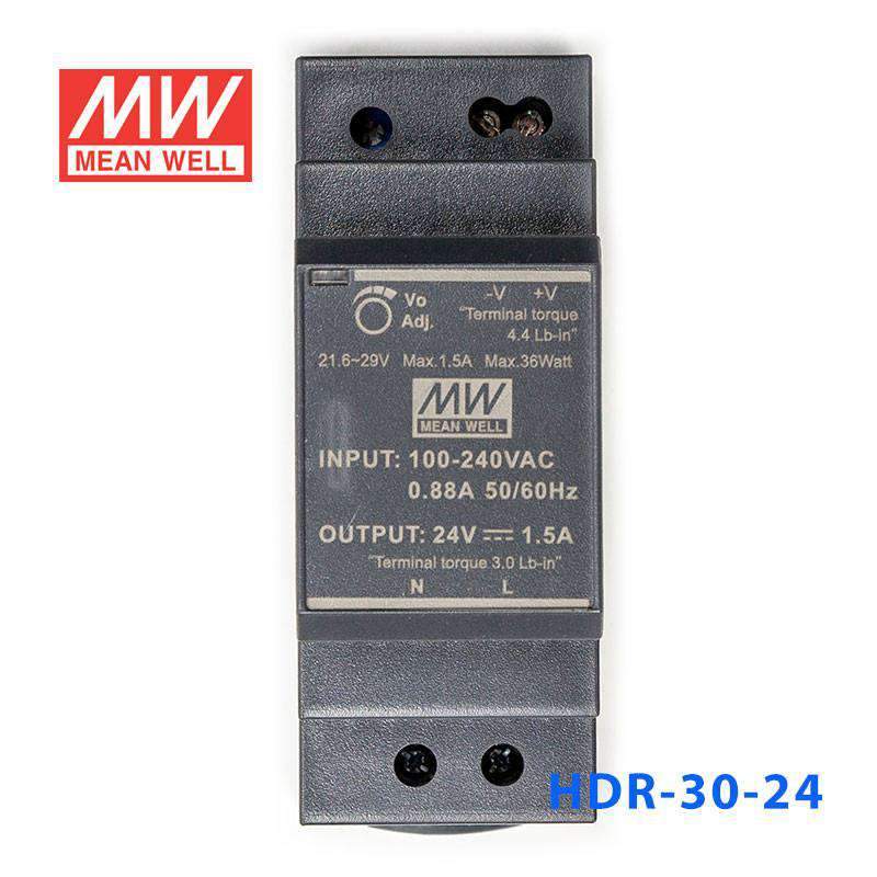 Mean Well HDR-30-24 Ultra Slim Step Shape Power Supply 30W 24V - DIN Rail