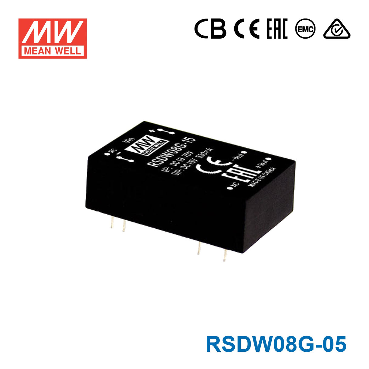 Mean Well RSDW08G-05 DC-DC Converter - 8W - 18~75V in 5V out 1.6A