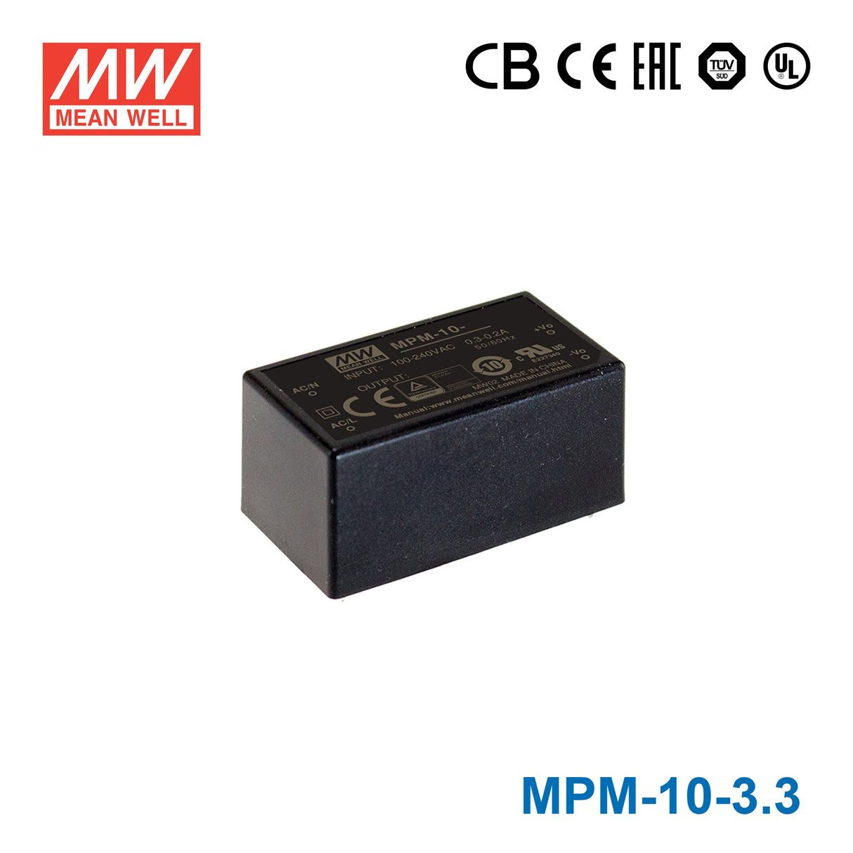 Mean Well MPM-10-3.3 Power Supply 10W 3.3V 2.5A