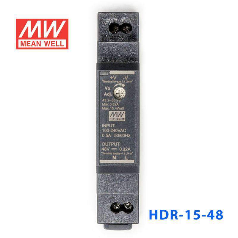 Mean Well HDR-15-48 Ultra Slim Step Shape Power Supply 15W 48V 0.32A - DIN Rail