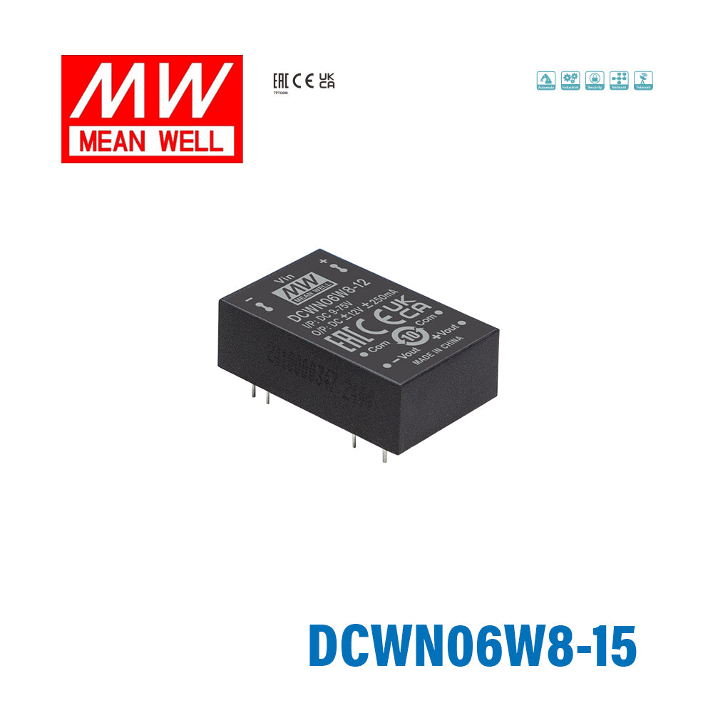 Mean Well DCWN06W8-15 DC-DC Converter - 6W 9~75V DC in ±15V out 200mA