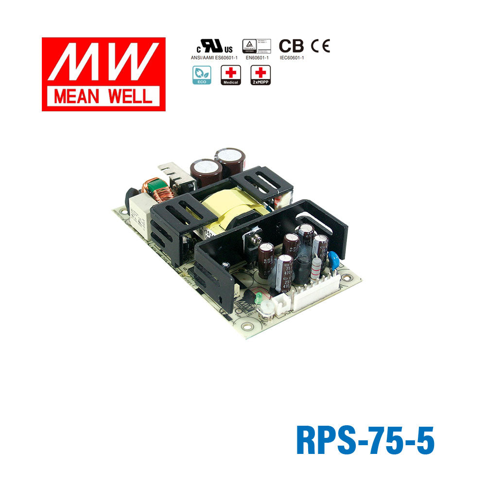 Mean Well RPS-75-5 Green Power Supply W 5V 14A - Medical Power Supply