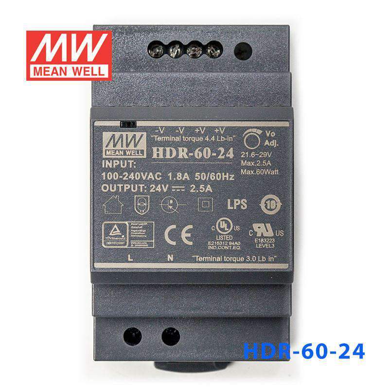 Mean Well HDR-60-24 Ultra Slim Step Shape Power Supply 60W 24V 2.5A - DIN Rail - PHOTO 2
