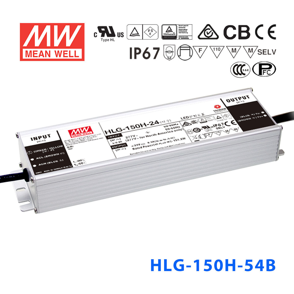 Mean Well HLG-150H-54AB Power Supply 150W 54V - Adjustable and Dimmable 2.8A