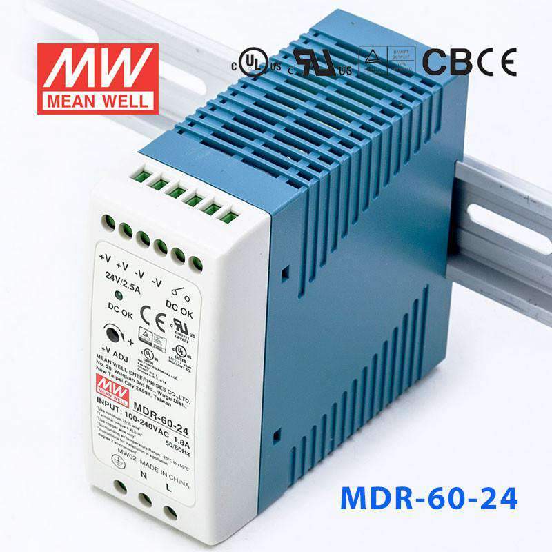 Mean Well MDR-60-24 Single Output Industrial Power Supply 60W 24V - DIN Rail
