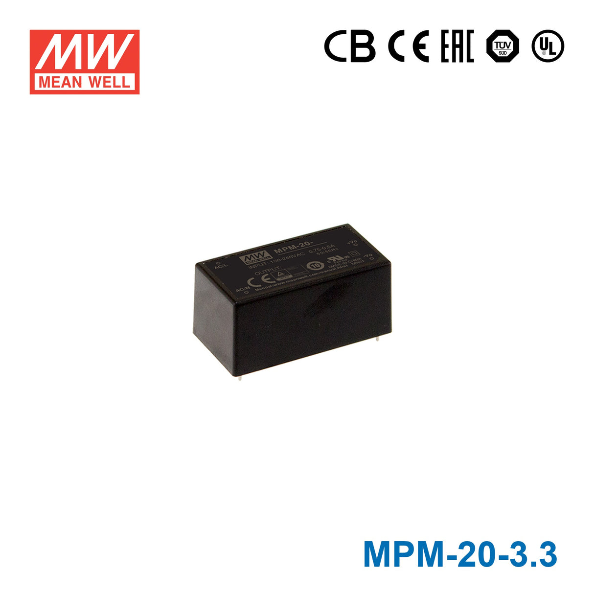 Mean Well MPM-20-3.3 Power Supply 20W 3.3V 4.5A