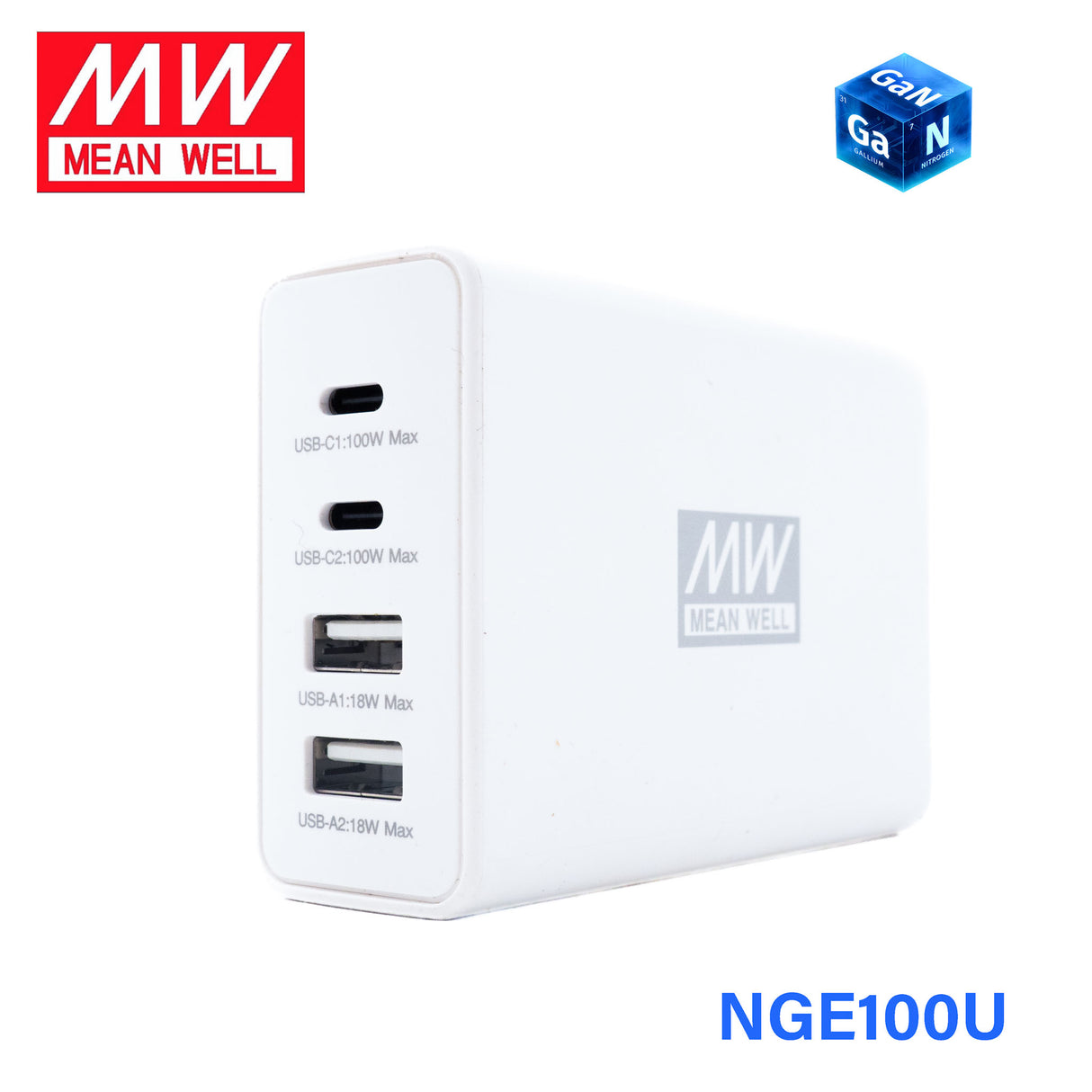Mean Well NGE100U 100W 4-Port USB GaN Fast Charger 3A