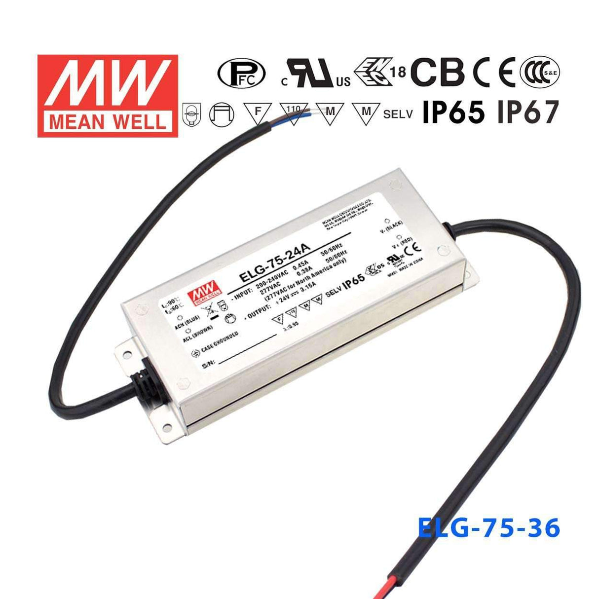 Mean Well ELG-75-36B Power Supply 75W 36V - Dimmable 2.1A