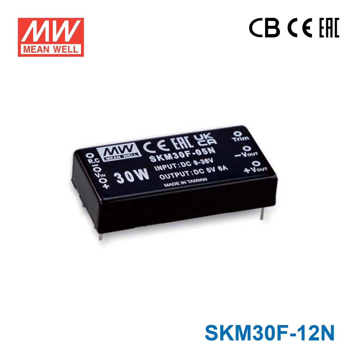 Mean Well SKM30F-12N 2"x1" Package DC-DC Converter 30W 12V, Single Output 2.5A