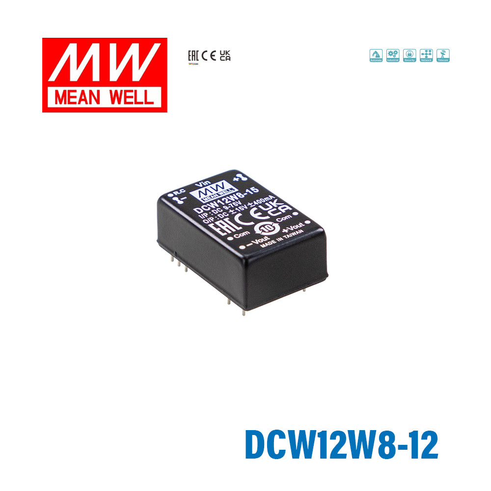 Mean Well DCW12W8-12 DC-DC Converter - 12W 9~75V DC in ±12V out 500mA