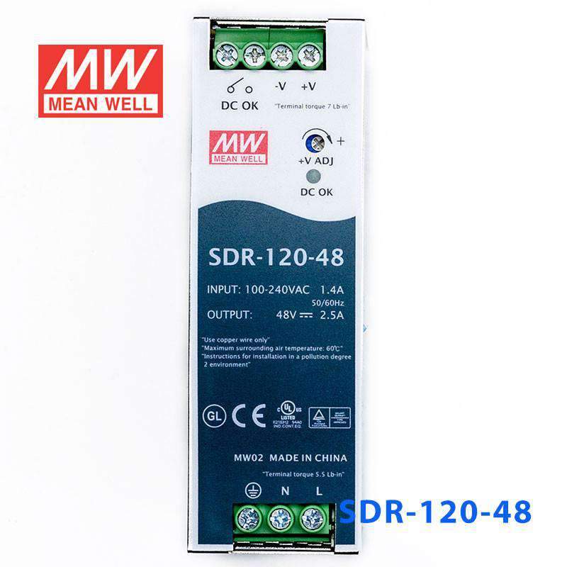Mean Well SDR-120-48 Single Output Industrial Power Supply 120W 48V - DIN Rail