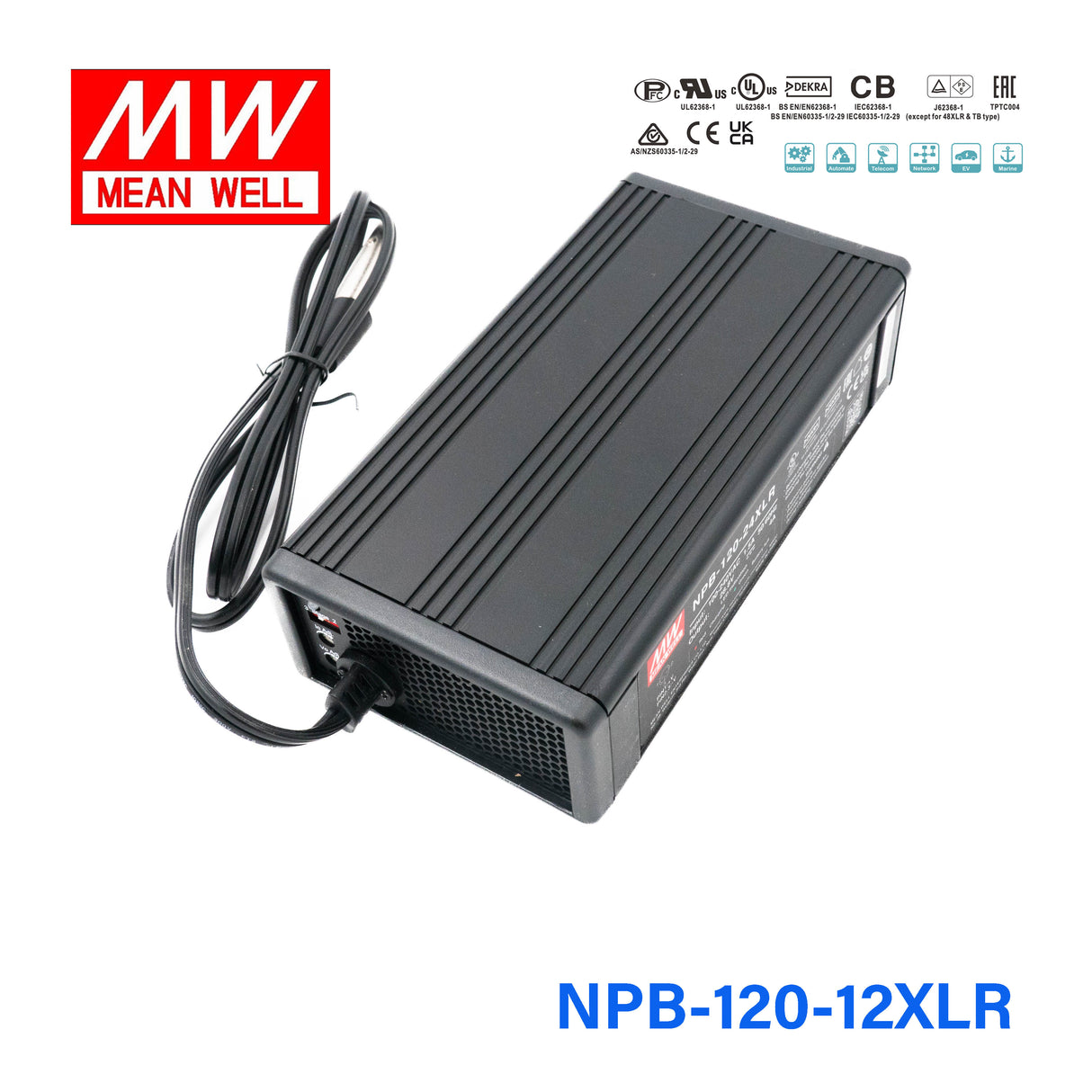 Mean Well NPB-120-12XLR Battery Charger 120W 12V with 3 Pin Power Pin 6.8A