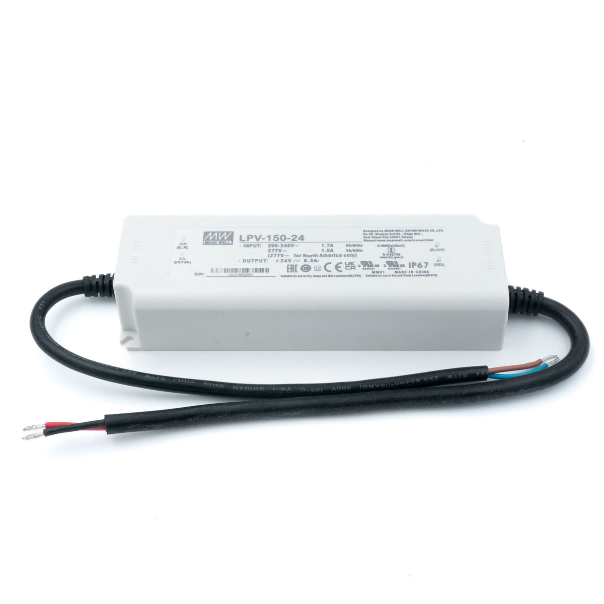 Mean Well LPV-150-24 LED Driver — 151.2W 24V 6.3A IP67 Waterproof - PHOTO 1