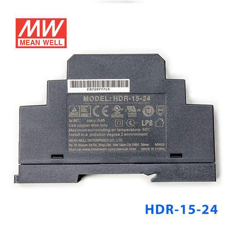 Mean Well HDR-15-24 Ultra Slim Step Shape Power Supply 15W 24V 0.63A - DIN Rail