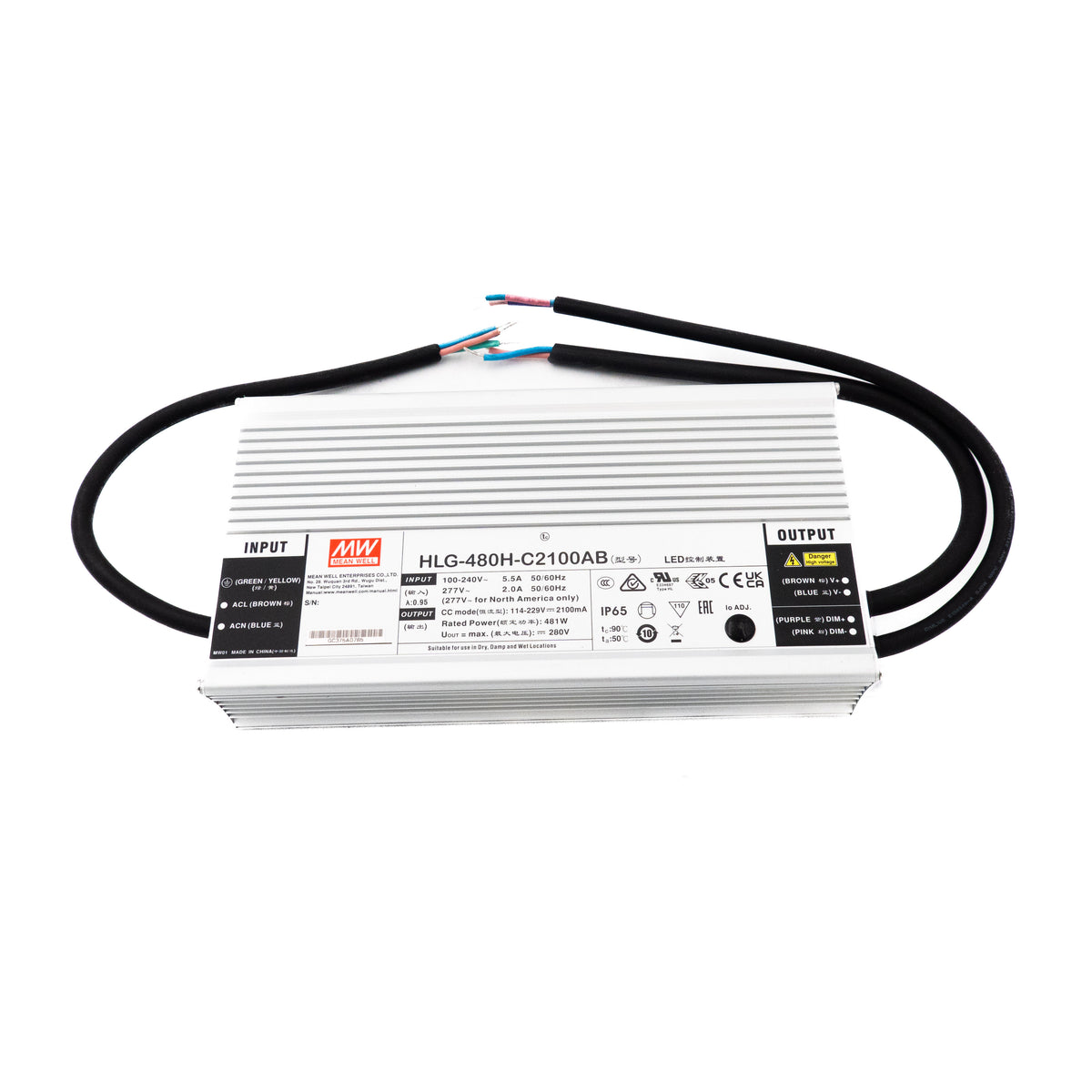 Mean Well HLG-480H-C2100AB Power Supply 481W 2100mA - Adjustable and Dimmable