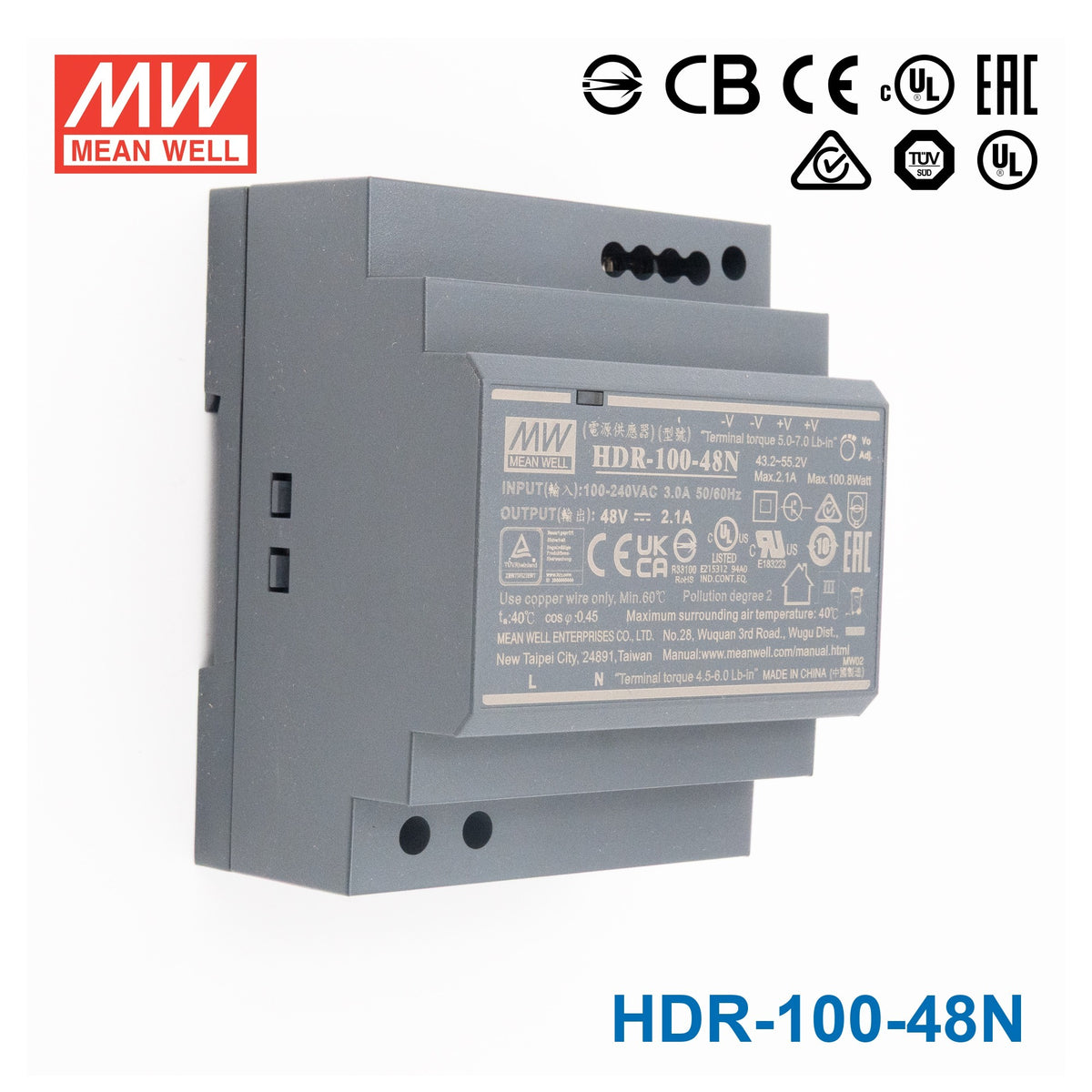 Mean Well HDR-100-48N Ultra Slim Step Shape Power Supply 100W 48V 2.1A - DIN Rail