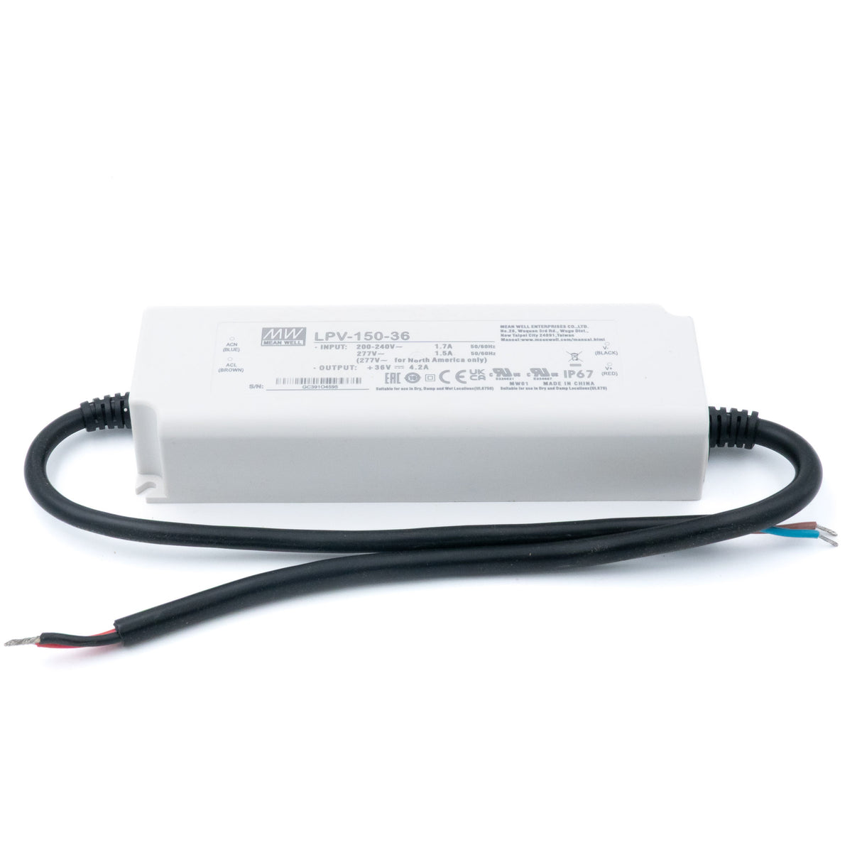Mean Well LPV-150-36 LED Driver — 151.2W 36V 4.2A IP67 Waterproof - PHOTO 1