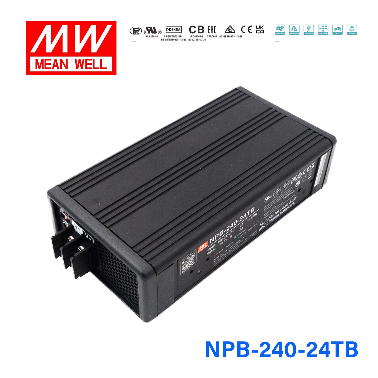 Mean Well NPB-240-24TB Battery Charger 240W 24V Terminal Block 8A