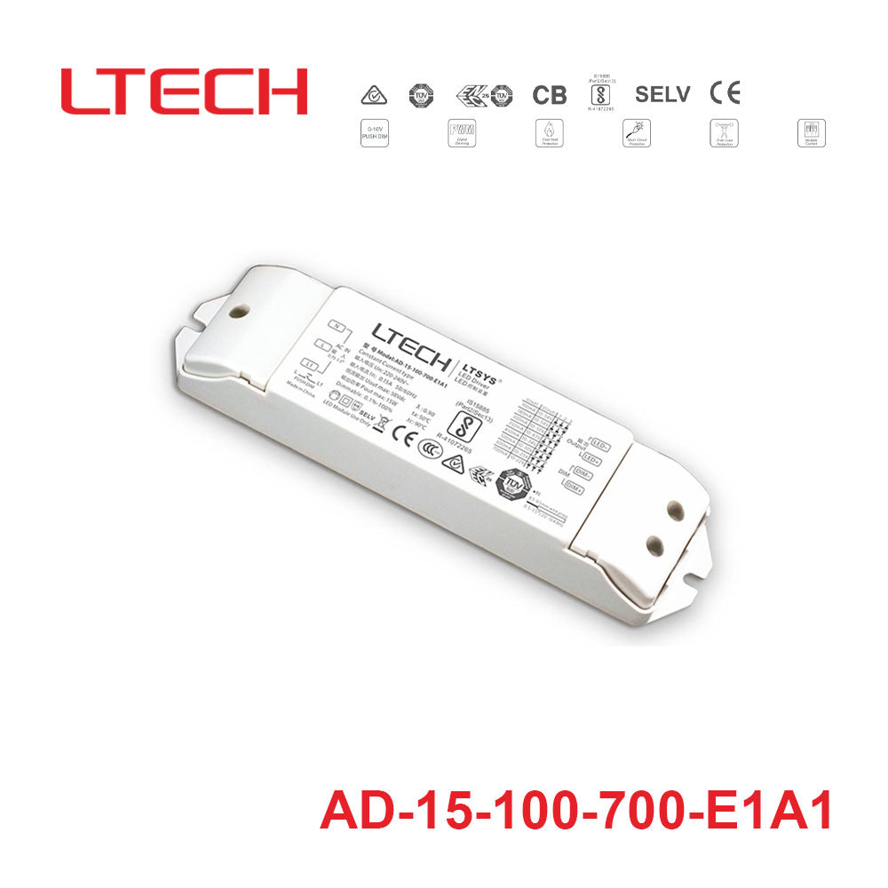 LTECH AD-15-100-700-E1A1 15W 100 ~ 700mA CC 0/1-10V LED Driver - Selectable Output