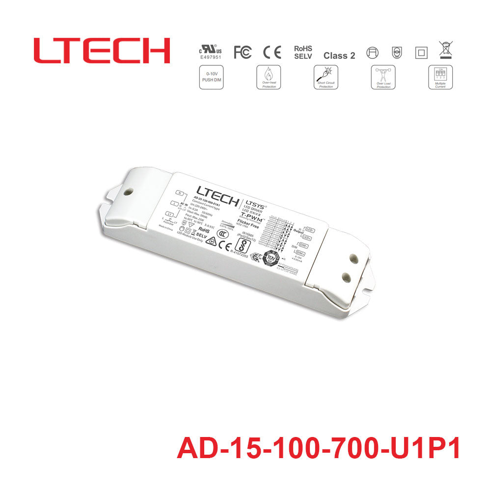 LTECH AD-15-100-700-U1P1 15W 100 ~ 700mA CC 0/1-10V LED Driver - Selectable Output