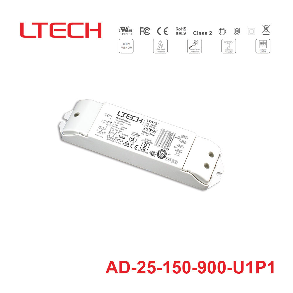 LTECH AD-25-150-900-U1P1 25W 150 ~ 900mA CC 0/1-10V LED Driver - Selectable Output