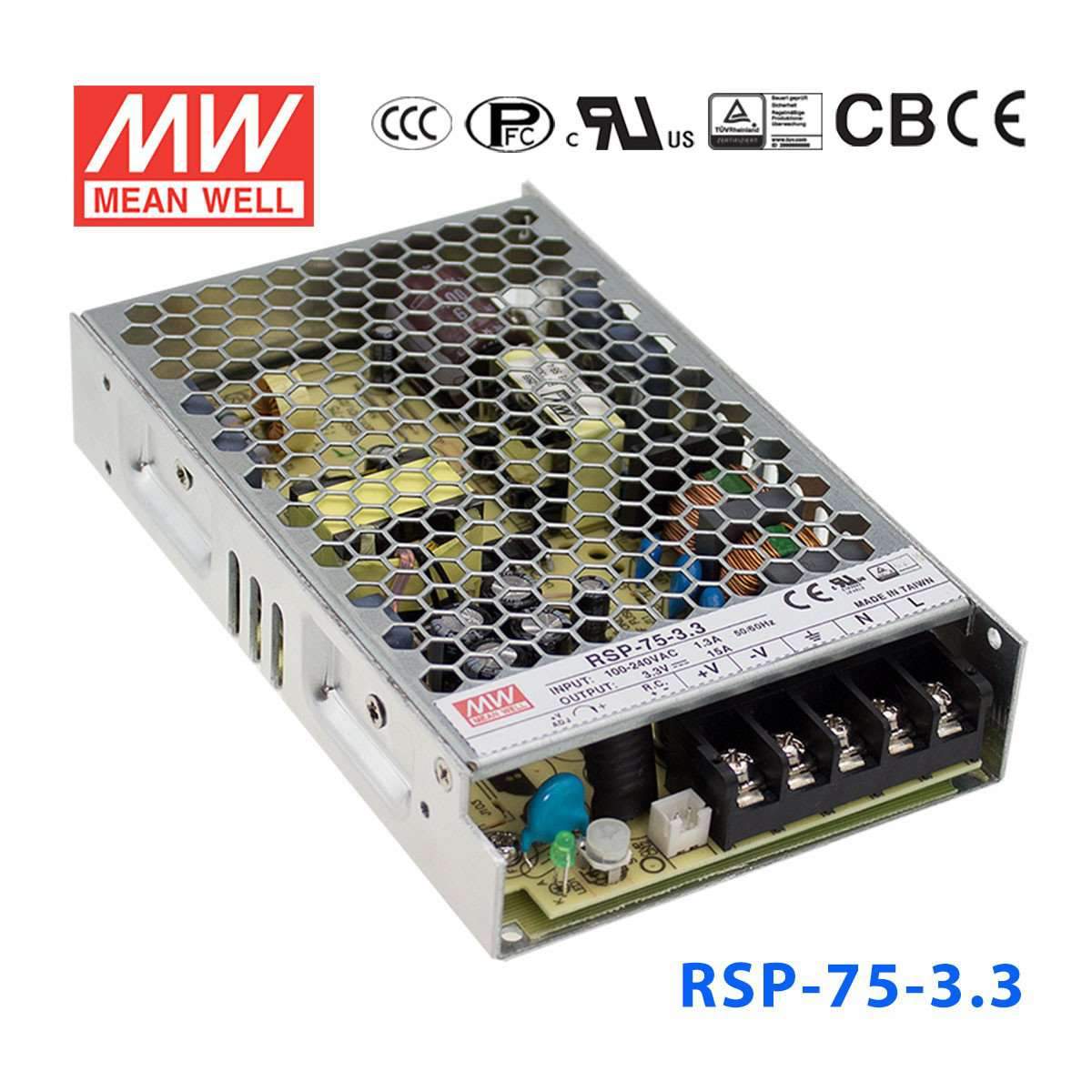 Mean Well RSP-75-3.3 Power Supply 49.5W 3.3V 15A