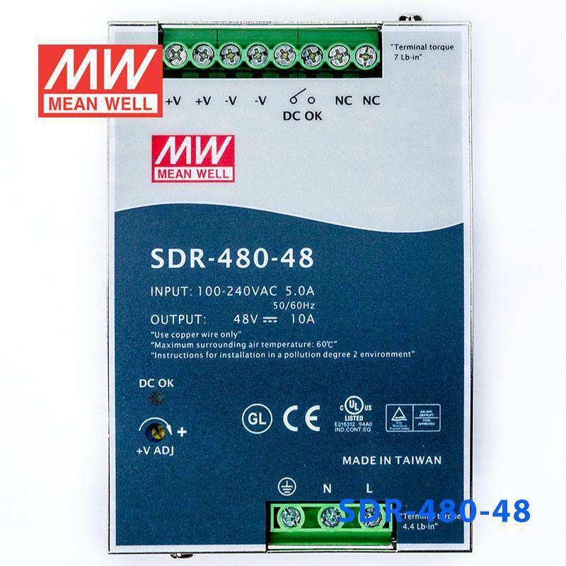 Mean Well SDR-480-48 Single Output Industrial Power Supply 480W 48V 10A - DIN Rail - PHOTO 2