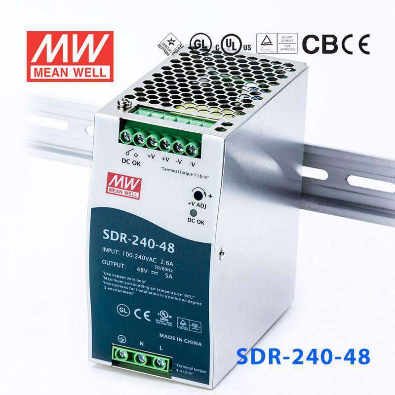 Mean Well SDR-240-48 Single Output Industrial Power Supply 240W 48V 5A - DIN Rail