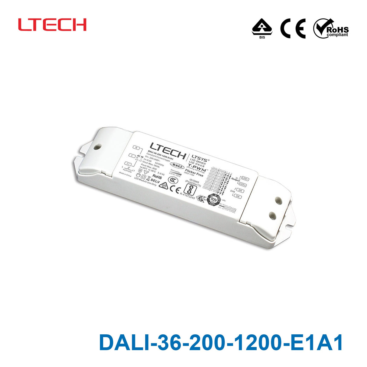 Ltech DALI-36-200-1200-E1A1 36W 200mA~1200mA CC Dali LED Driver - Selectable Output