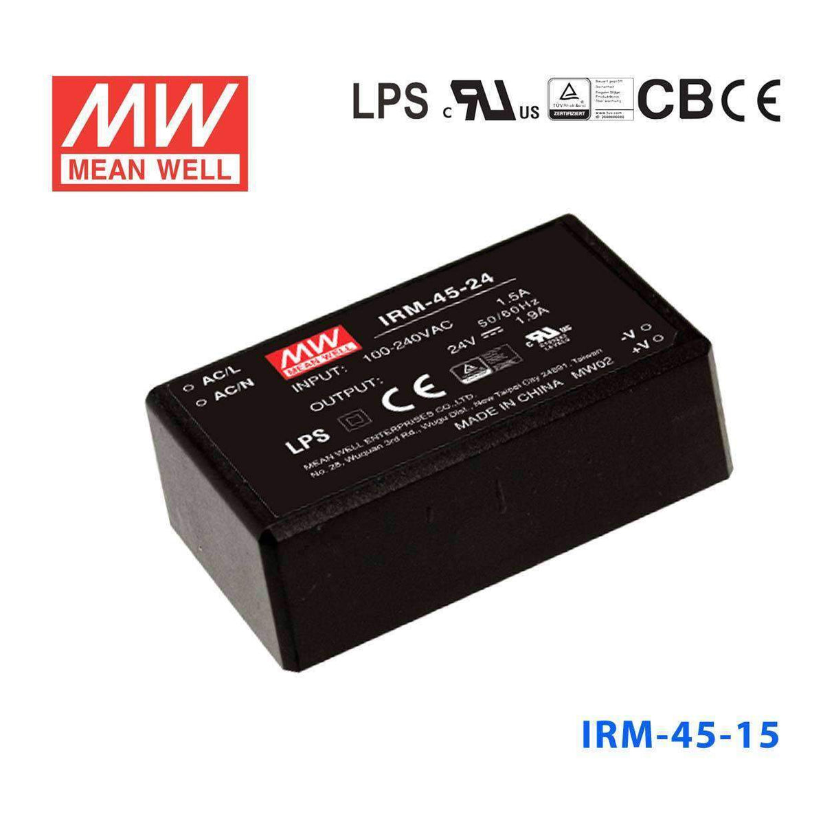 Mean Well IRM-45-15 Switching Power Supply 45W 15V 3A - Encapsulated