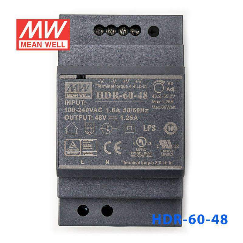 Mean Well HDR-60-48 Ultra Slim Step Shape Power Supply 60W 48V 1.25A - DIN Rail