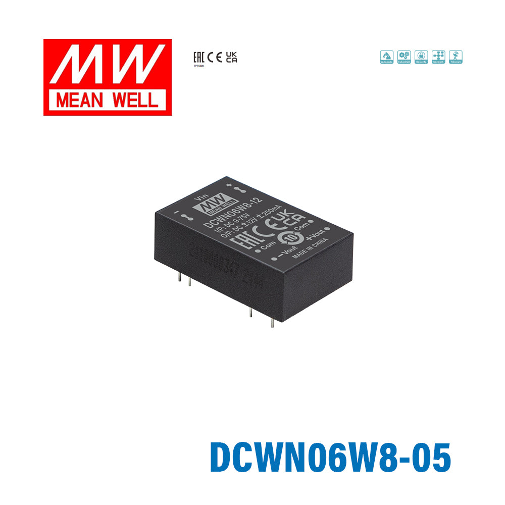 Mean Well DCWN06W8-05 DC-DC Converter - 6W 9~75V DC in ±5V out 600mA