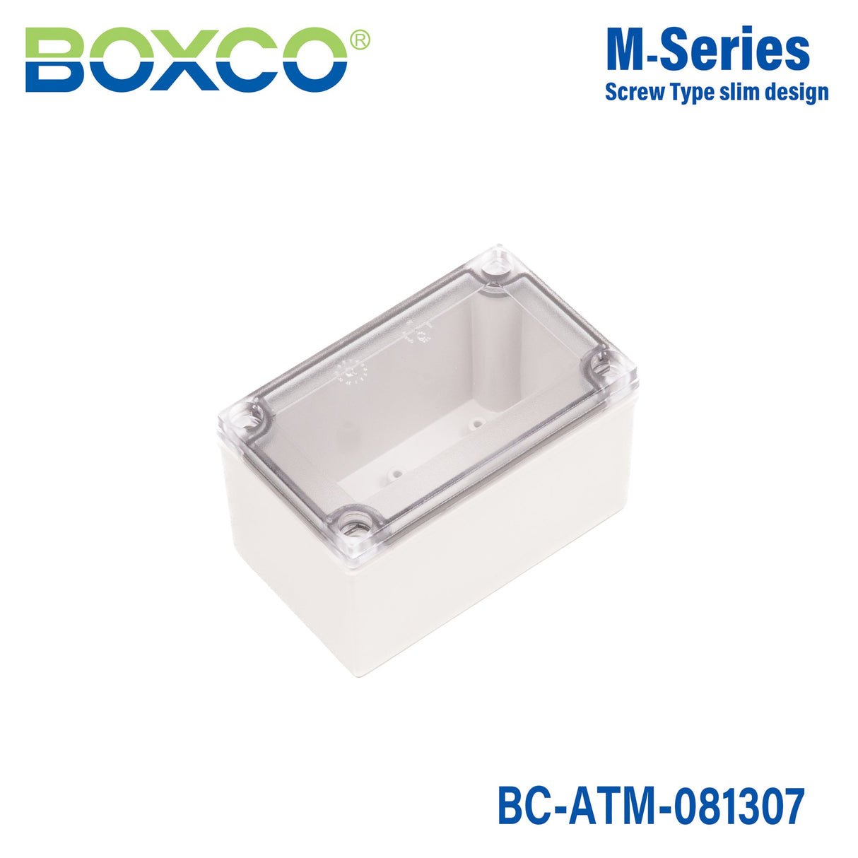 Boxco M - Series 3.15 x 5.12 x 2.95 Inches(80 x 130 x 75mm) Plastic Enclosure, IP67, IK08, ABS, Transparent Cover, Screw Type - BC - ATM - 081307 - powersupplymall.com