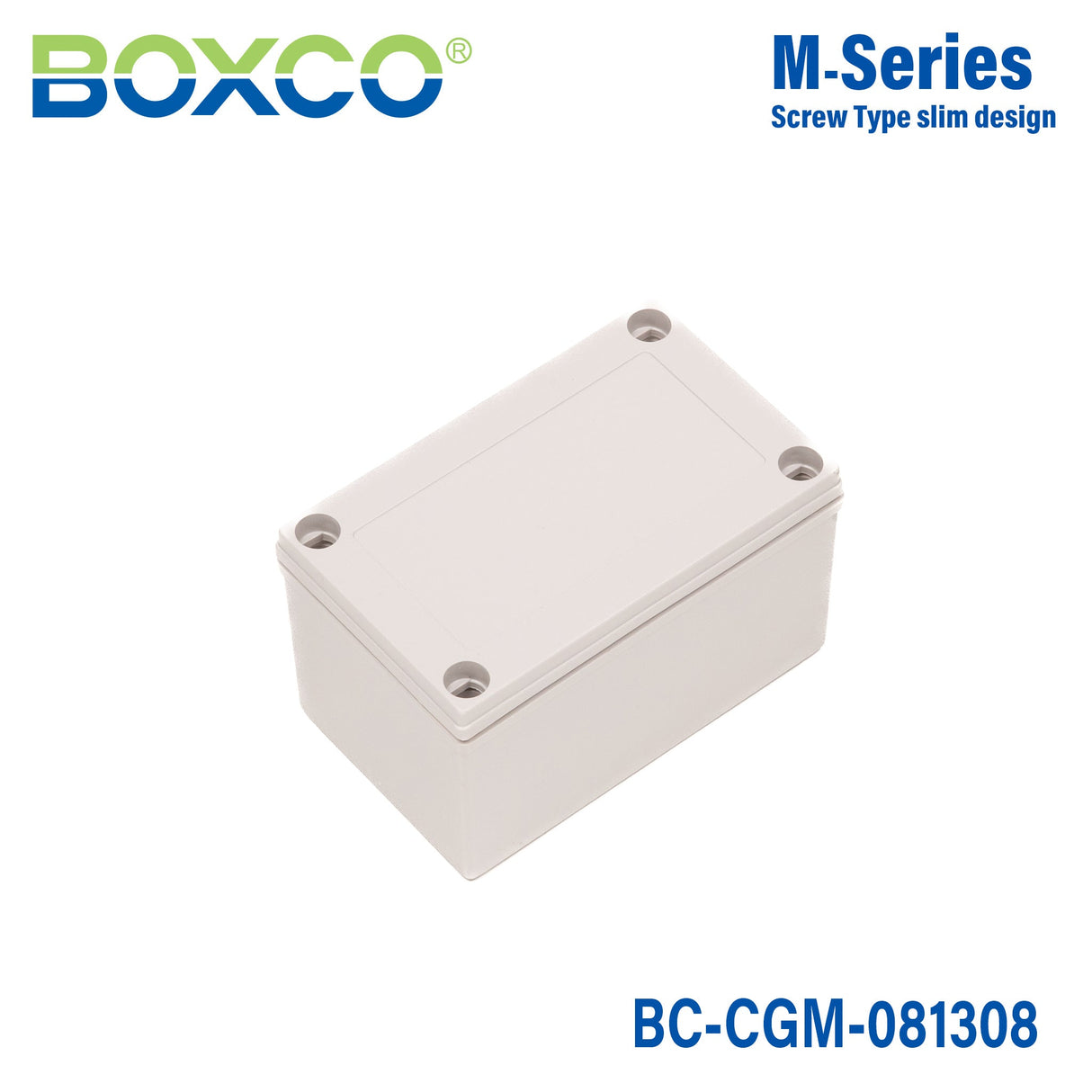 Boxco M - Series 3.15 x 5.12 x 3.35 Inches(80 x 130 x 85mm) Plastic Enclosure, IP67, IK08, PC, Grey Cover, Screw Type - BC - CGM - 081308 - powersupplymall.com