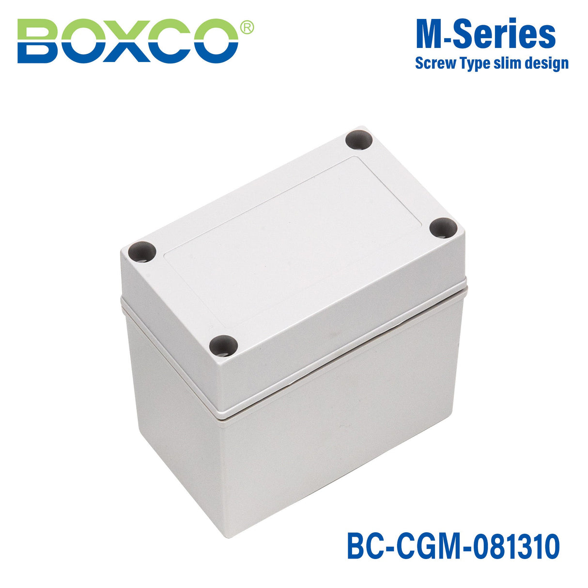 Boxco M - Series 3.15 x 5.12 x 3.94 Inches(80 x 130 x 100mm) Plastic Enclosure, IP67, IK08, PC, Grey Cover, Screw Type - BC - CGM - 081310 - powersupplymall.com