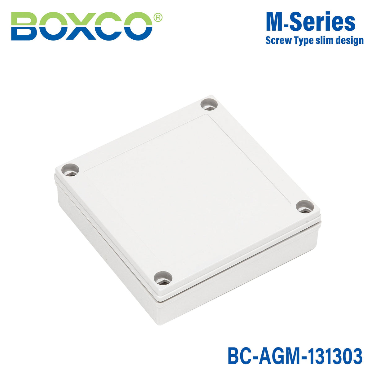 Boxco M - Series 5.12 x 5.12 x 1.38 Inches(130 x 130 x 35mm) Plastic Enclosure, IP67, IK08, ABS, Grey Cover, Screw Type - BC-AGM-131303 - powersupplymall.com