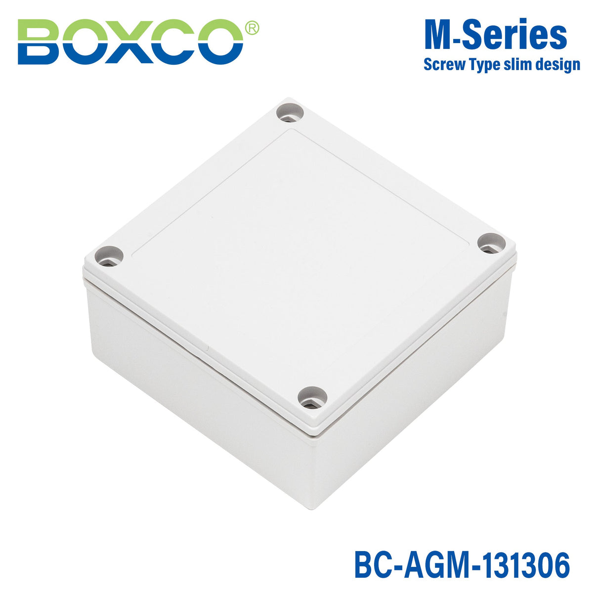 Boxco M - Series 5.12 x 5.12 x 2.36 Inches(130 x 130 x 60mm) Plastic Enclosure, IP67, IK08, ABS, Grey Cover, Screw Type - BC - AGM - 131306 - powersupplymall.com